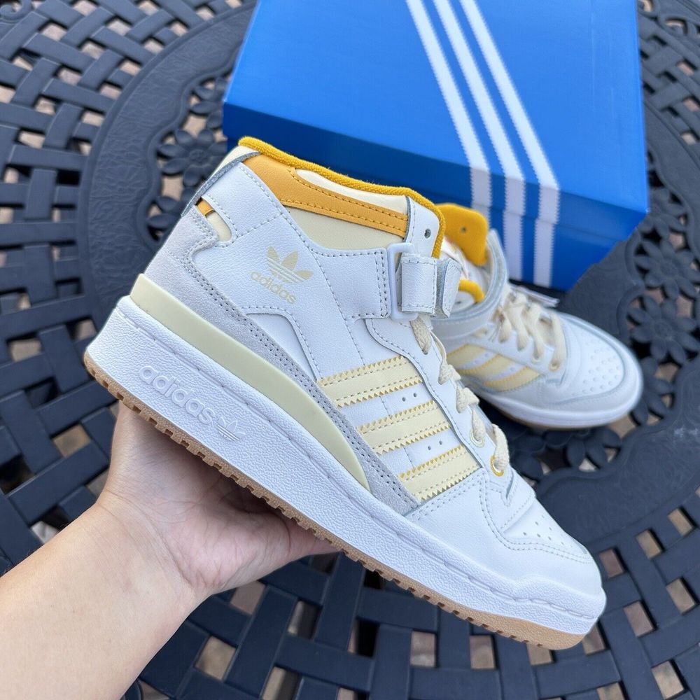 adidas Kids High-Top Sneakers in White and Yellow - Picture 2 of 16